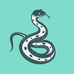 Fototapeta premium Stylized snake illustration with spots on a turquoise background 