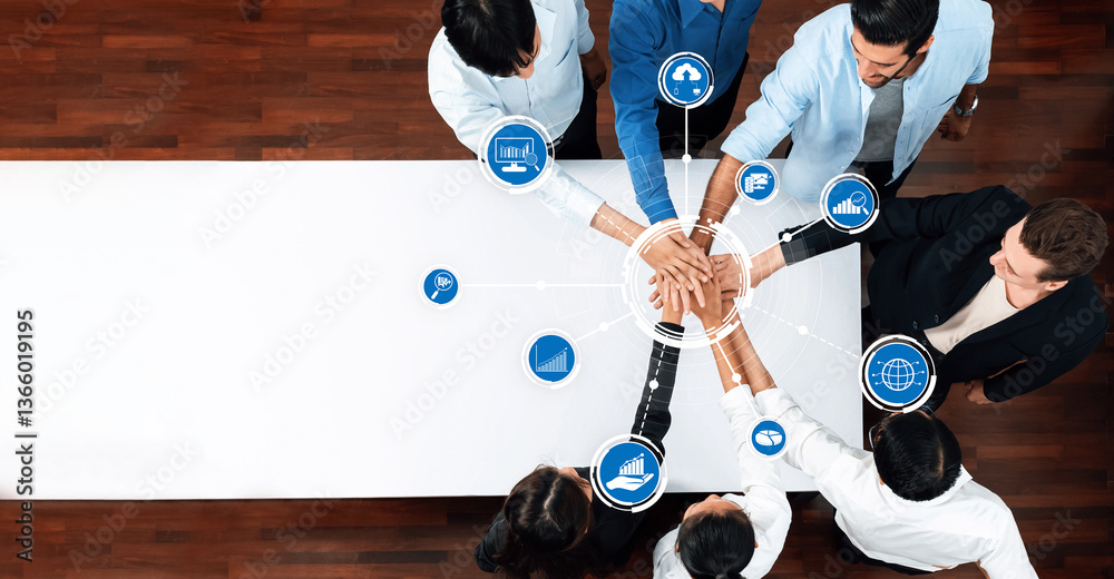 Poster A diverse business team collaborates in a strategic planning session, focusing on digital analytics and innovative data visualization concepts to drive success. Amity