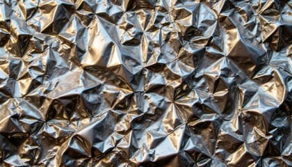 Shattered Reflections Create an artistic representation of crumpled metallic foil with intricate reflections and textures