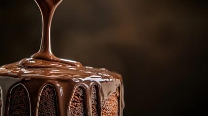 Obraz premium Rich and Decadent Chocolate Cake with Smooth Melted Chocolate Dripping Down the Sides Ideal for Dessert Lovers and Baking Enthusiasts