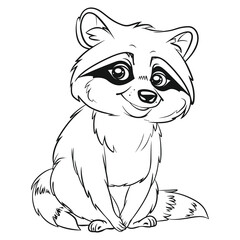 Adorable Cartoon Raccoon - Black and White Line Art Illustration