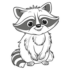 Adorable Cartoon Raccoon - Black and White Line Art Illustration