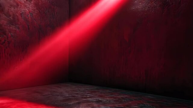 A single red spotlight beam shines into a textured dark corner, creating a moody and dramatic lighting effect.
