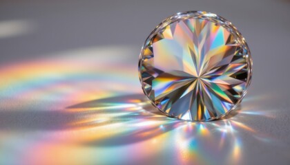Prismatic Reflection An artistic arrangement showcasing a spectrum of colors refracted through a crystal or glass object, casting vibrant patterns onto a soft, blurred surface