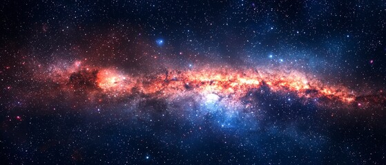 High-resolution Long exposure Panorama of the Milky Way galaxy with stars and space dust - Ultra wide screen wallpaper