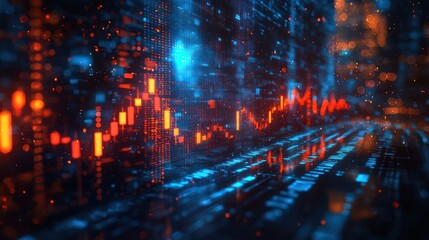 Fototapeta premium Abstract digital data stream, financial market, glowing charts, technology background, stock image