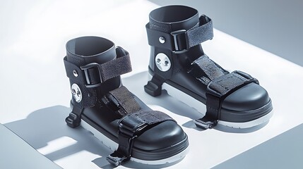 Naklejka premium Two black shoes with straps and a white background