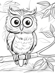 Ornate Owl Illustration - Black and White Line Art