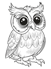 Ornate Owl Illustration - Black and White Line Art