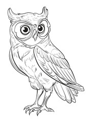 Ornate Owl Illustration - Black and White Line Art