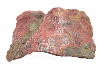 Close-up of Cinnabar mineral, isolated on white background