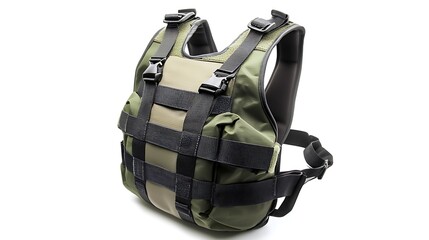A green and black backpack with straps