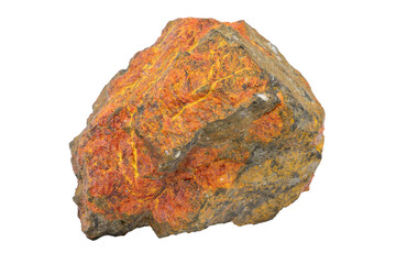 Close-up of Rejalgar mineral, isolated on white background