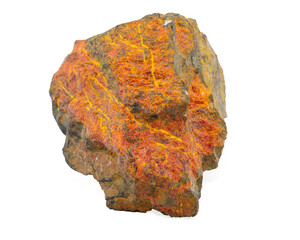 Close-up of Rejalgar mineral, isolated on white background