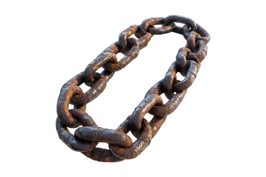Brown rusty chain Isolated on White or Transparent Background.