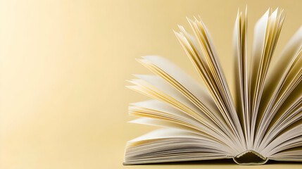 Open Book With Gold Patterned Pages On Beige Background
