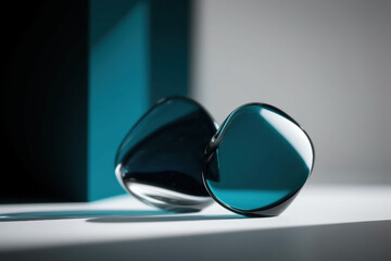 Elegant Teal Glass Sculptures Casting Soft Shadows in Minimalist Setting