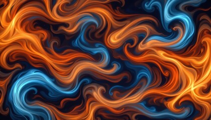 Abstract Flame Patterns An abstract representation of flames, with swirling orange, red, and blue hues blending into each other