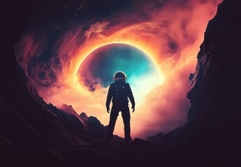 Fototapeta premium Elegant silhouette of a space traveler observing the stars.