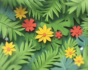 Tropical Paper Flowers  Leaves.