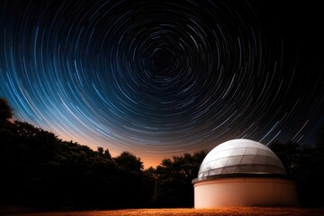 Obraz premium Star trails create mesmerizing patterns around observatory dome