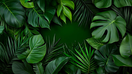 Fototapeta premium Tropical Lush Green Leaves Background