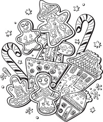 Christmas gingerbread cookies detailed doodles