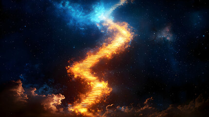Obraz premium Burning Stairway To Space At Night