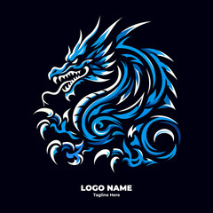 Mystical flame dragon vector art featuring a dynamic abstract tribal style with bold swirling shapes perfect for tattoo designs digital illustrations branding artwork and fantasy-themed graphic resour