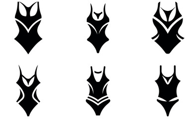 Stylish Black Swimsuits Silhouette Set