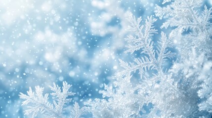 A seasonal wallpaper with delicate patterns of snowflakes and frost against a soft blue background, evoking the winter chill