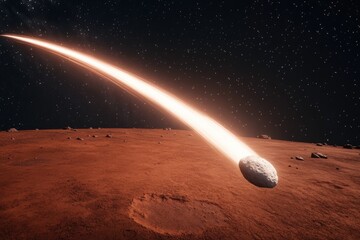 Streaking comet illuminates Martian landscape, showcasing cosmic