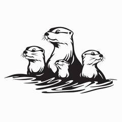 Otters Family Vector. Otters Family Stock Illustration on white background.