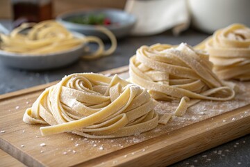 Fresh Pasta Ready for Cooking in a Rustic Kitchen Setting Generative AI