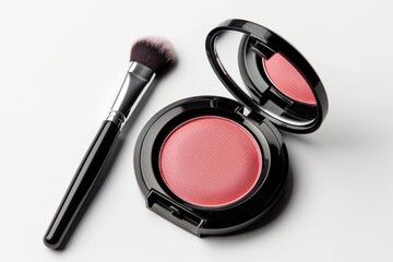 High-quality blush and brush set displayed on a clean white surface, perfect for makeup enthusiasts seeking vibrant color options and professional application tools