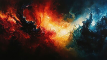 Fototapeta premium Fiery Depths: An Abstract Exploration of Contrasting Elements in a Visceral Visual Dance