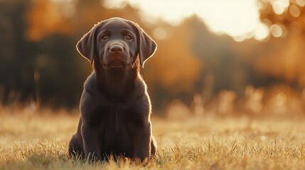 Playful labrador puppy in autumn field outdoor photography nature scene