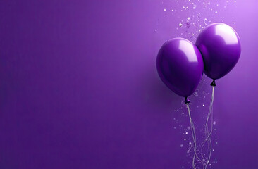 Purple balloons float against a vibrant purple background during a festive celebration