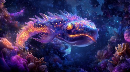 a bioluminescent deep-sea creature in its natural habitat