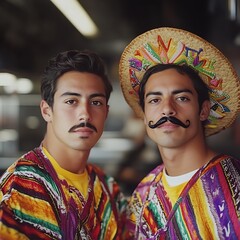 Two Men in Colorful Mexican Costumes.