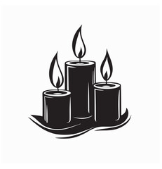 Black and white Pillar candles burning Vector Images isolated on white background