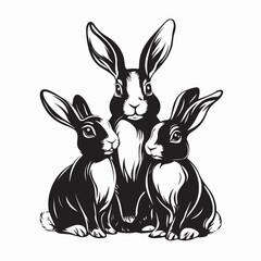 Rabbit Family Image Vector. Black and white Rabbit Family Image Vector isolated on white background.
