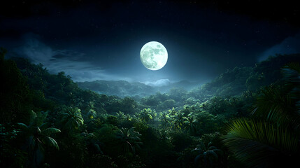 Fototapeta premium Pixel Art Forest Landscape Under Full Moon