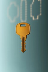 Golden key stands out against soft background, symbolizing acces