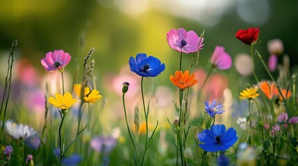 Vibrant wildflowers swaying in new standard nature photography blooming field close-up floral beauty