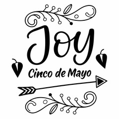 Joyful Cinco de Mayo Design: Festive Lettering with Arrow and Floral Elements