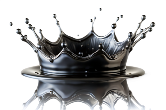 black liquid splash in crown shape  isolated on white background PNG,AI GENERATED