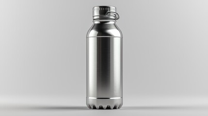 Stainless steel water bottle on white background; hydration, health