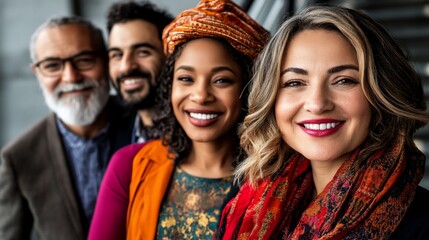 Diverse smiling business team portrait, embracing a colorful global future