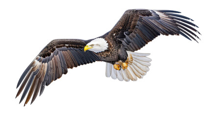 Fototapeta premium Majestic bald eagle soaring with wide wings spread on transparent background